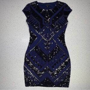 Express Navy Blue and Black Sequin Mini Dress